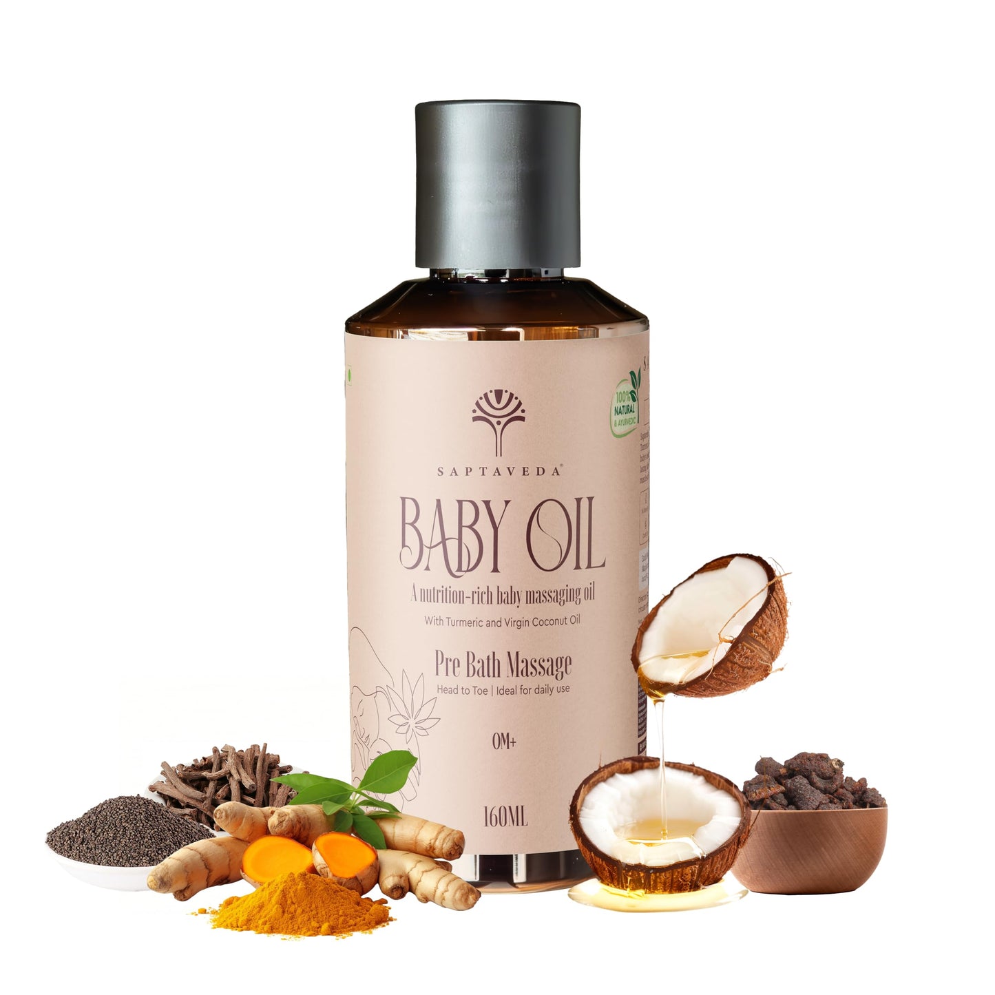 Saptaveda Baby Oil | 100% Ayurvedic & Natural | 0+ months | Deep Moisturizing, Eczema & Cradle Cap Relief | Safe for All Skin Types