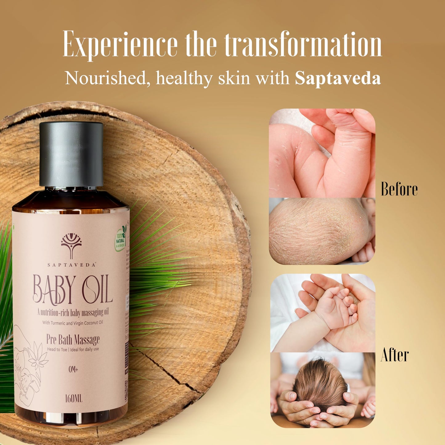 Saptaveda Baby Oil | 100% Ayurvedic & Natural | 0+ months | Deep Moisturizing, Eczema & Cradle Cap Relief | Safe for All Skin Types
