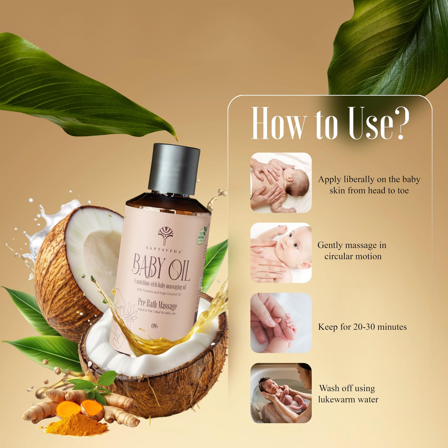 Saptaveda Baby Oil | 100% Ayurvedic & Natural | 0+ months | Deep Moisturizing, Eczema & Cradle Cap Relief | Safe for All Skin Types