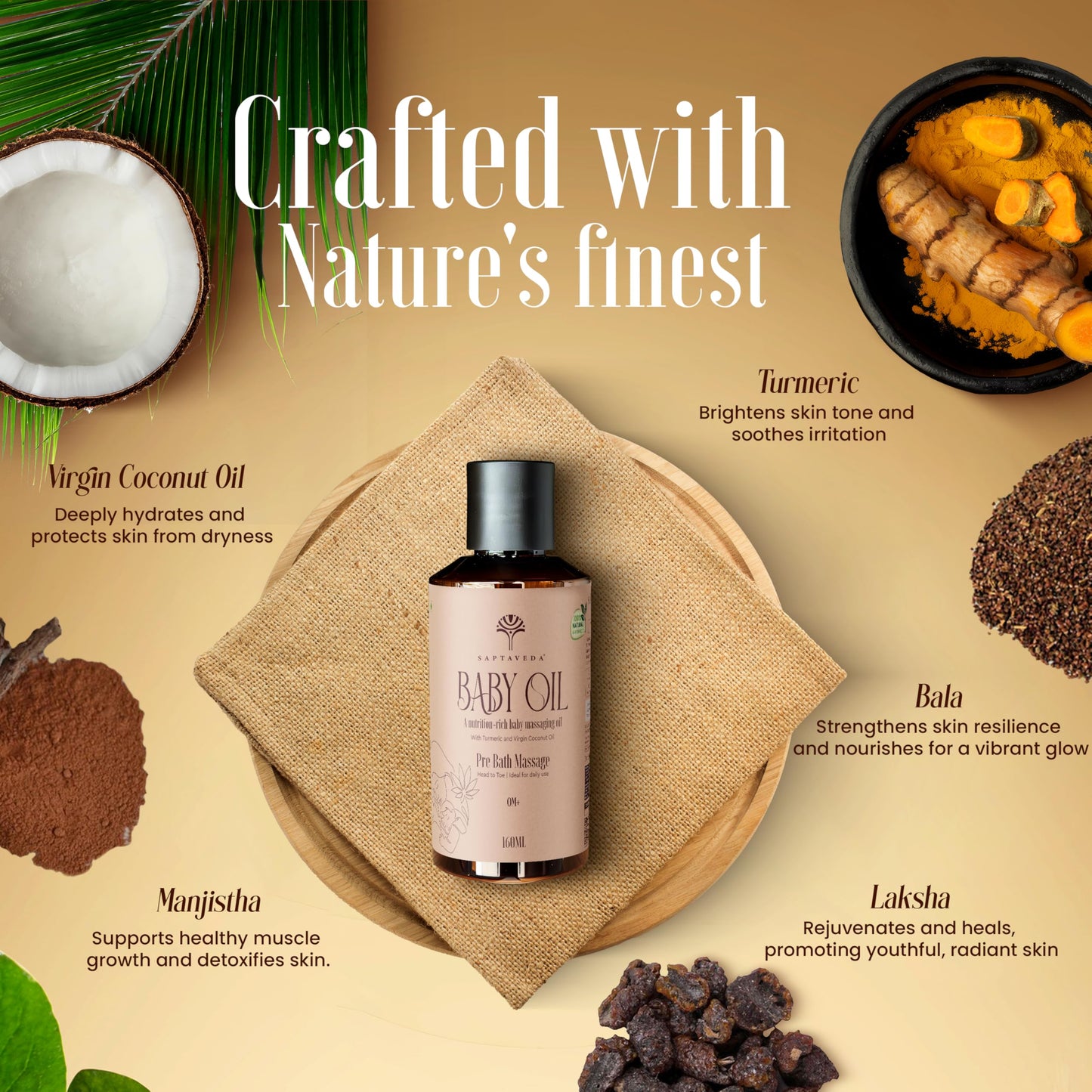 Saptaveda Baby Oil | 100% Ayurvedic & Natural | 0+ months | Deep Moisturizing, Eczema & Cradle Cap Relief | Safe for All Skin Types